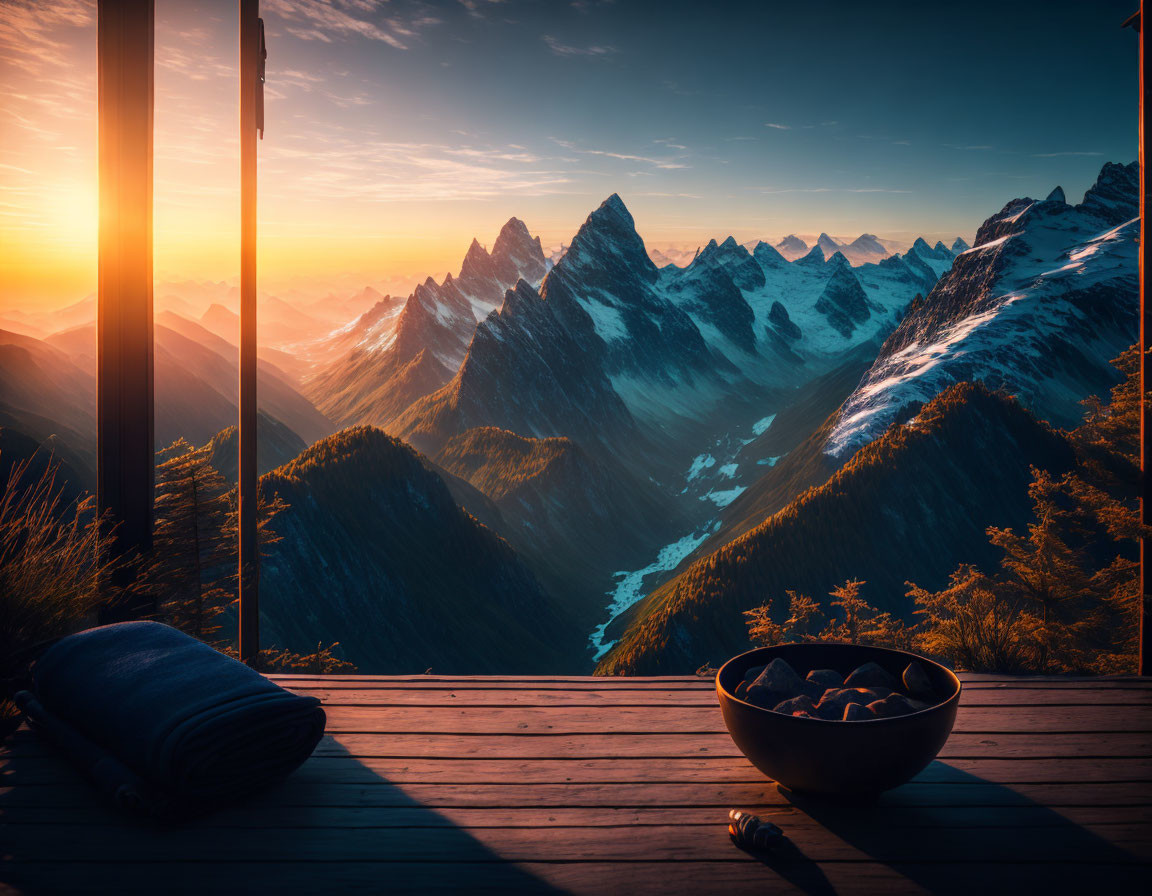 Breathtaking view from a hut on a mountain top