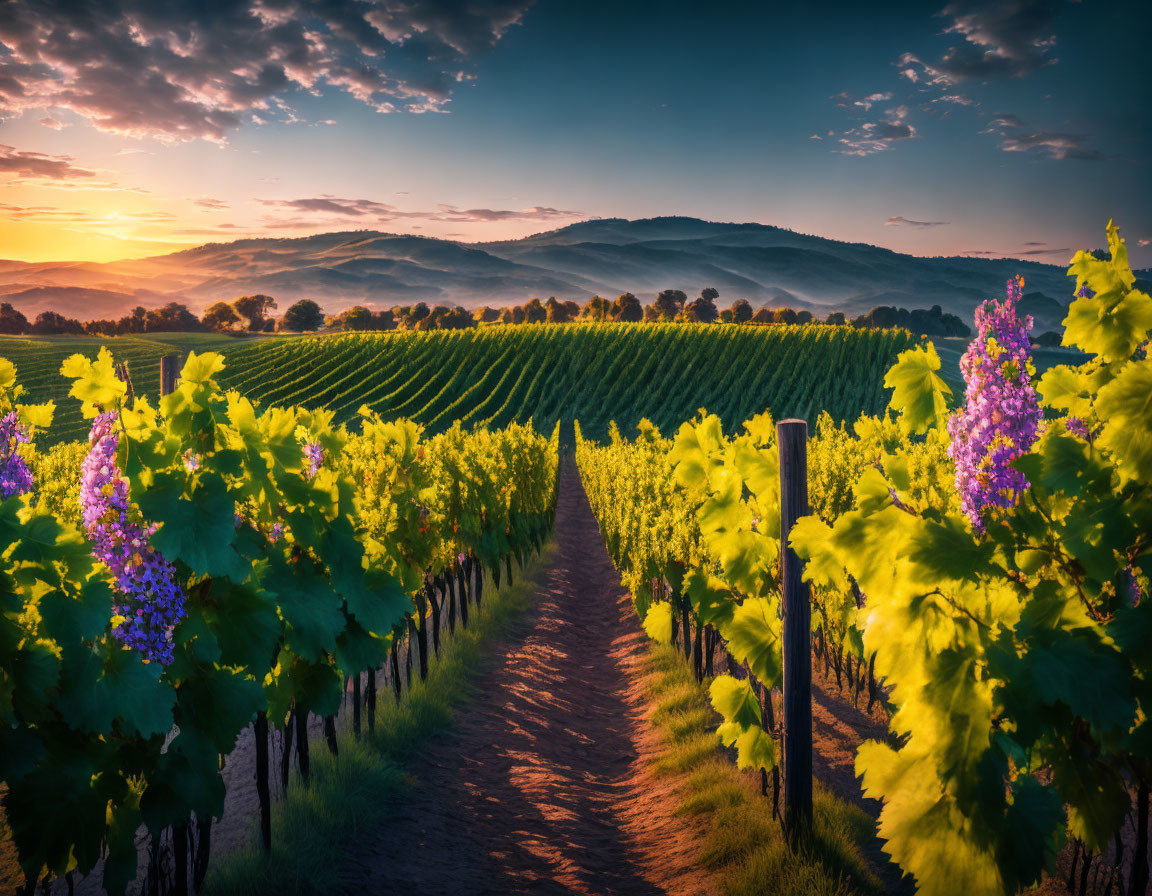 Blossomed vineyard