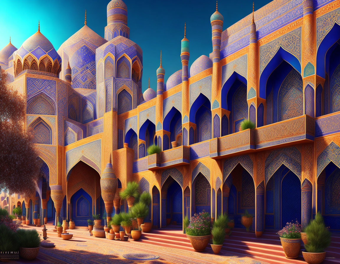 Detailed Digital Artwork of Ornate Islamic Palace Architecture