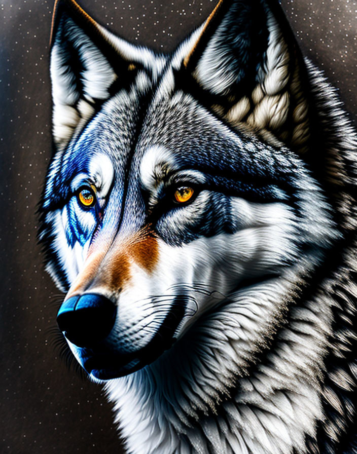 Detailed Wolf Illustration with Blue and Yellow Eyes: Realism and Artistic Flair
