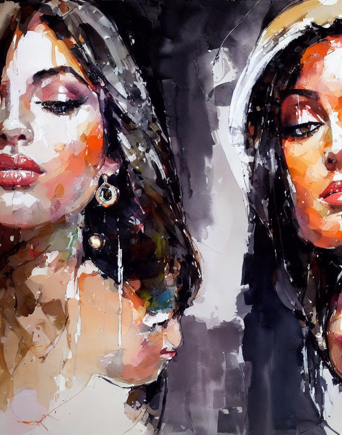 Colorful Watercolor Painting of Two Women with Bold Strokes and Rich Colors