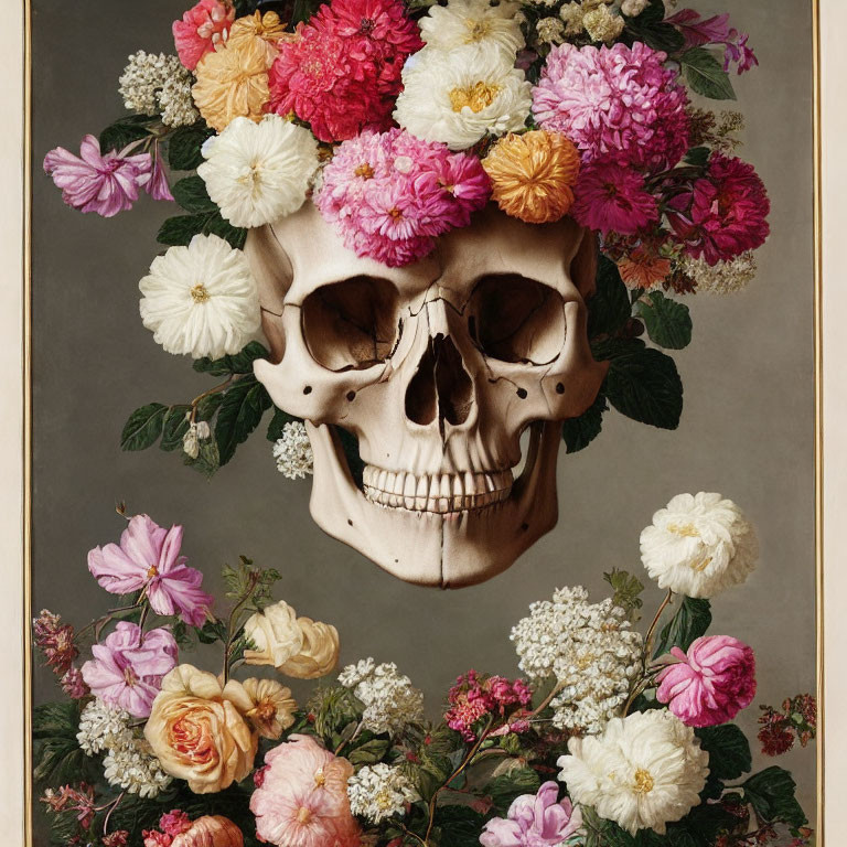 skull and flowers