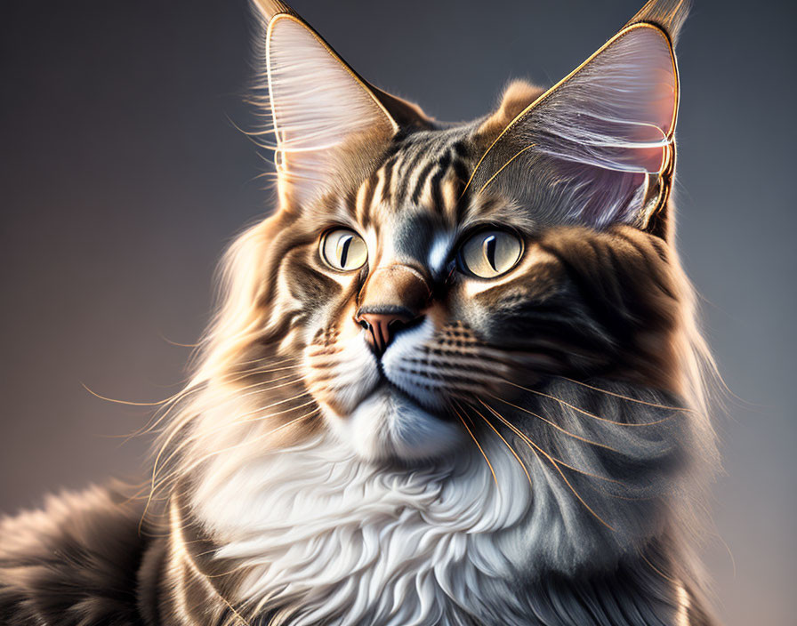 Detailed Digital Artwork of Majestic Maine Coon Cat with Amber Eyes