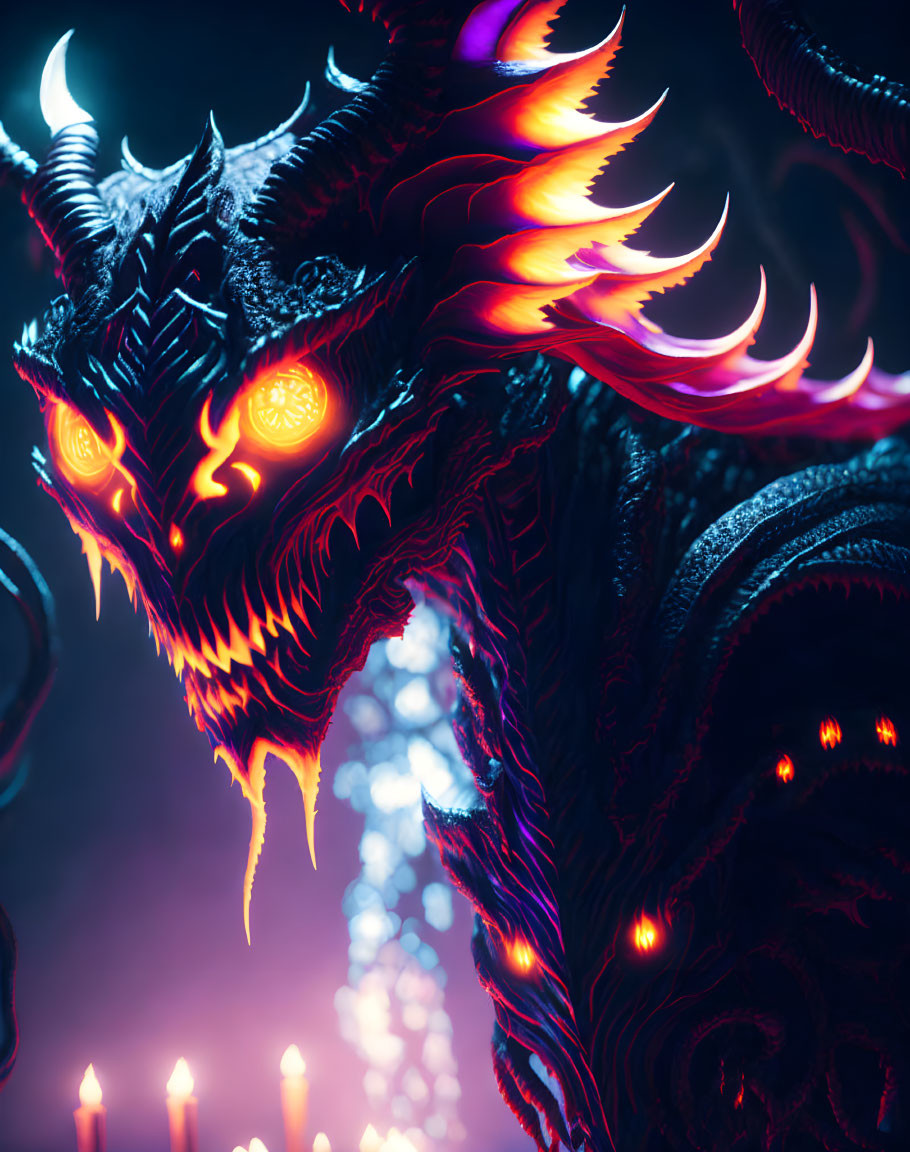 Majestic dragon artwork with glowing eyes and fiery scales