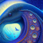 Intricate blue whale digital artwork with ornate background