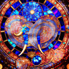 Intricate Blue and Gold Stained Glass Window Patterns