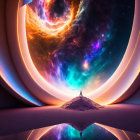 Vibrant nebulae and cosmic rings in surreal landscape