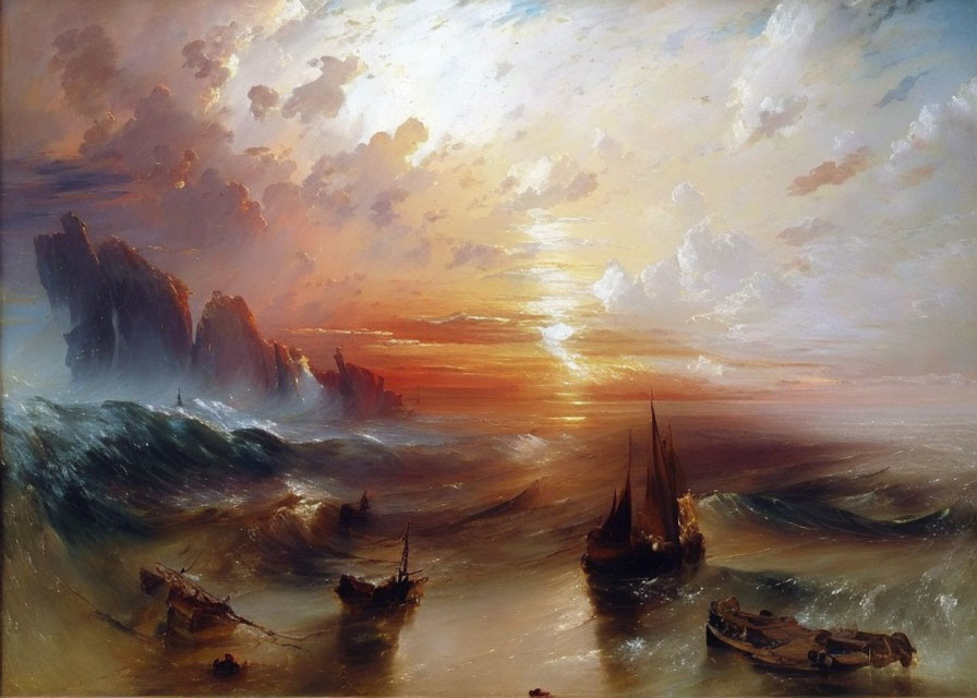 Ships in trouble at sunset