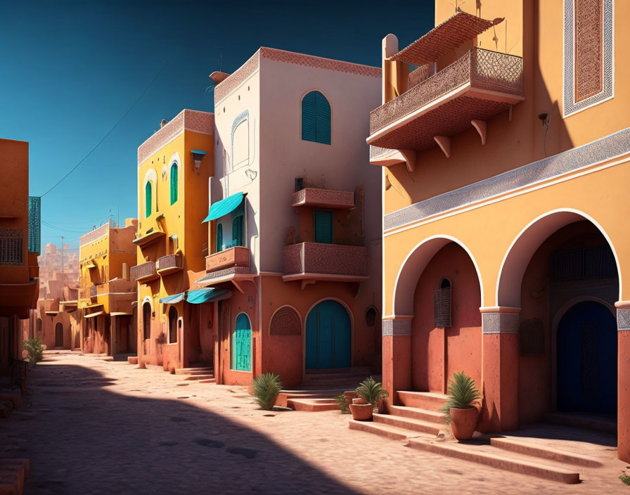 Traditional Moroccan-style Architecture on Colorful Street