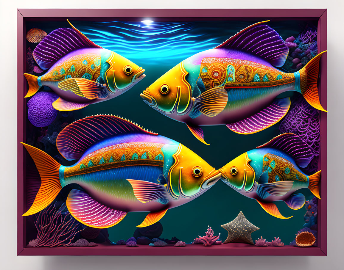 Colorful Digital Artwork of Ornamental Fish in Underwater Scene