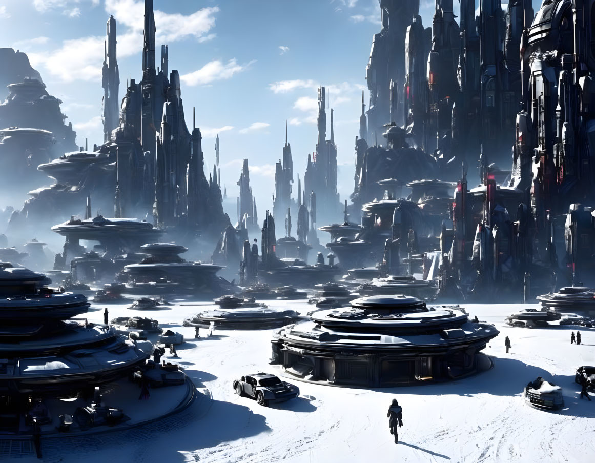 City colonized by humans on a frozen planet