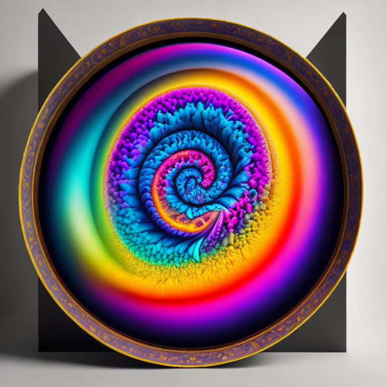 Colorful Fractal Spiral in Ornate Circle Frame on Light Background