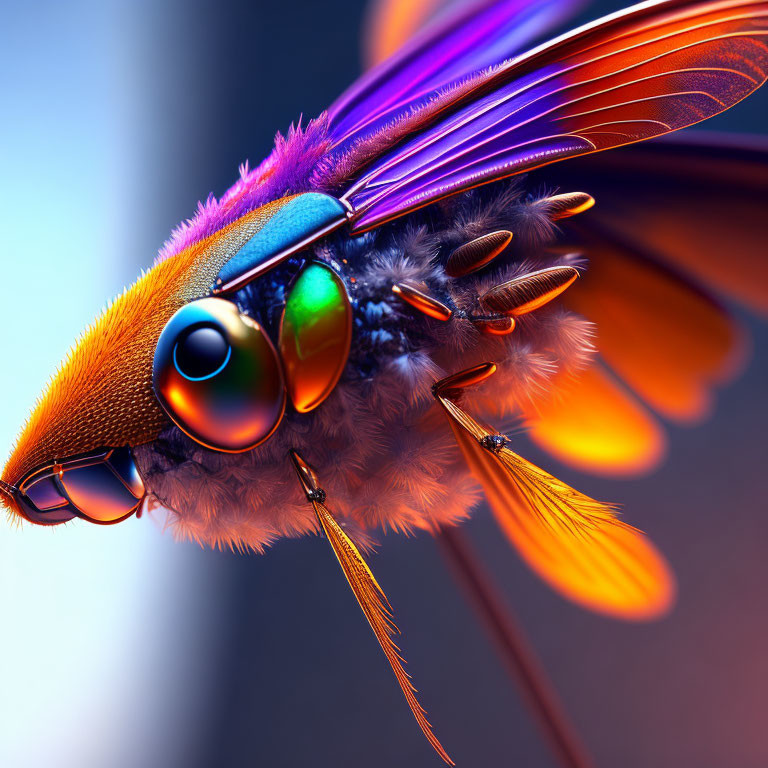 Colorful High-Detail Image of Fantastical Insect with Iridescent Wings