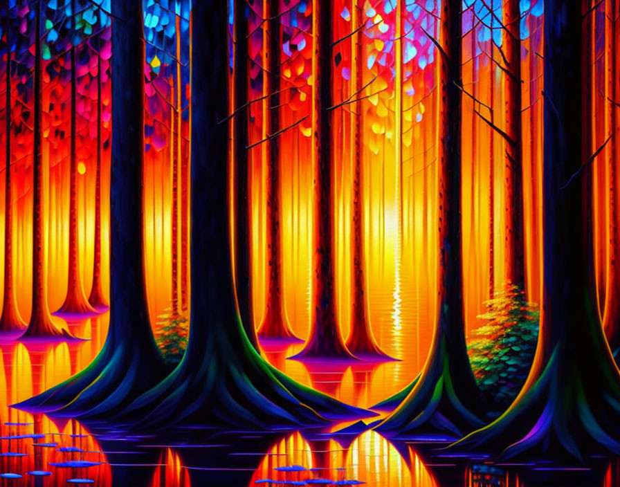 Surreal Neon Forest with Vibrant Colors