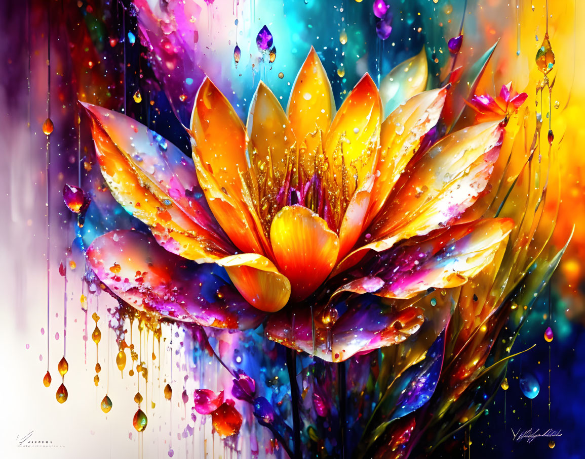 Colorful digital artwork: Lotus flower in full bloom