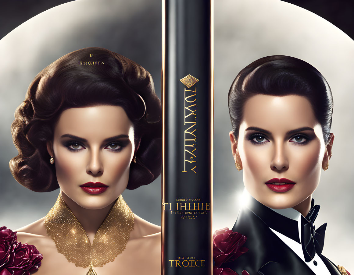 Vintage Makeup and Hairstyle Illustration: Daytime vs. Nighttime Styles with Product Branding