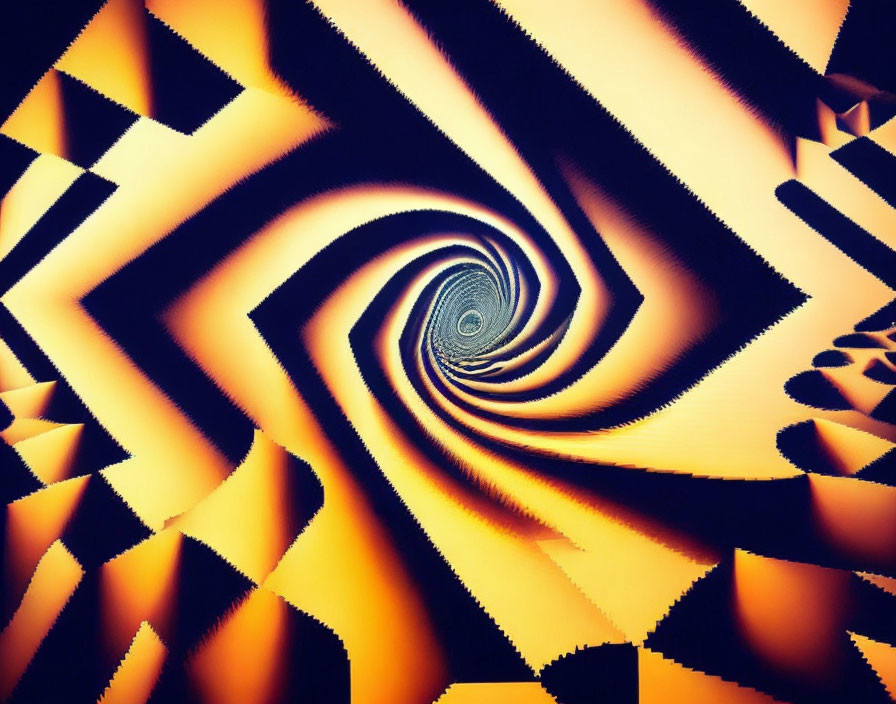 Abstract digital artwork: Spiraling black and orange pattern for optical illusion.