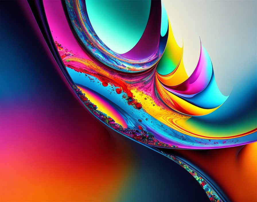 Colorful Abstract Digital Artwork with Swirling Shapes in Bright Hues