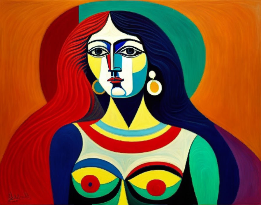 Colorful abstract portrait of female subject with bold, asymmetrical features