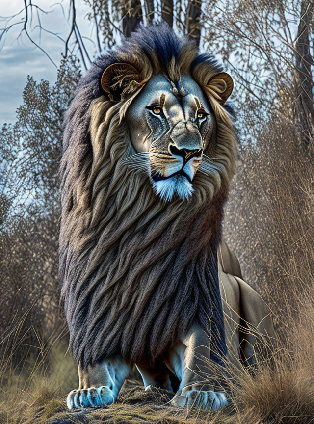 Majestic lion with striking mane in natural habitat