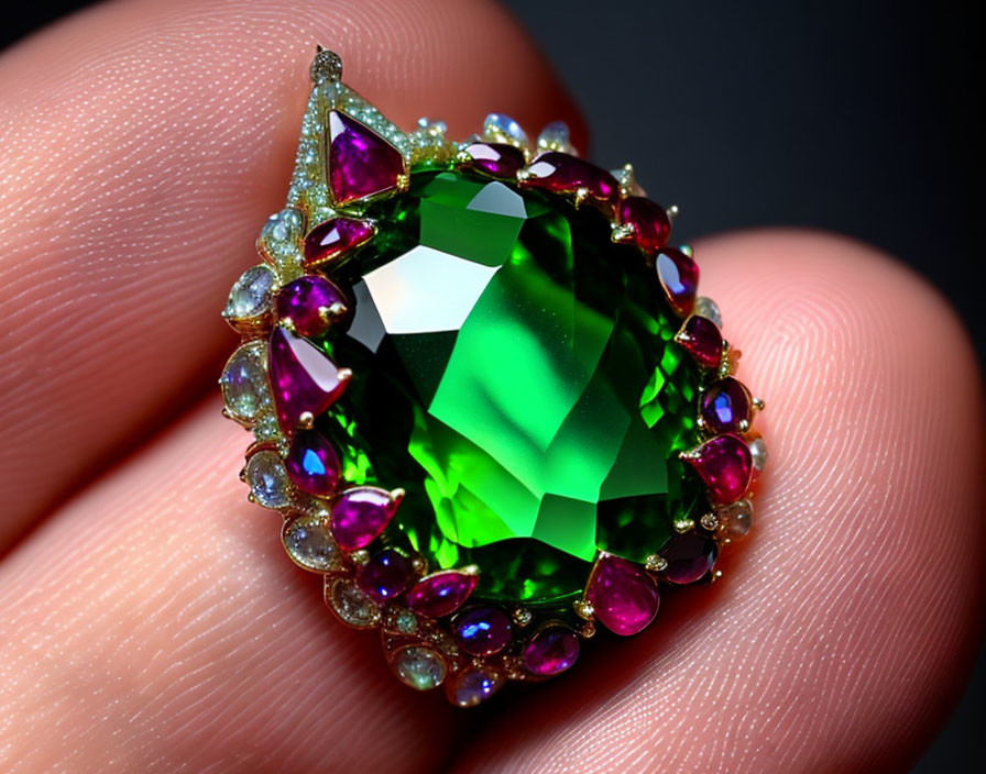 Vibrant Green Gemstone with Purple Accents and Exquisite Faceting