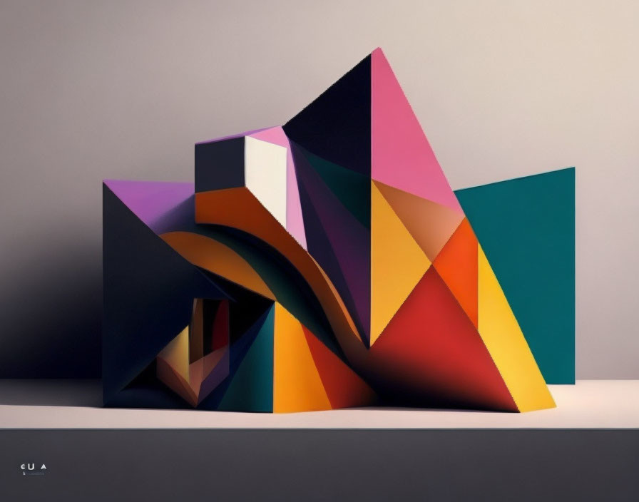 Colorful Abstract Geometric 3D Sculpture with Sharp Angles and Smooth Curves