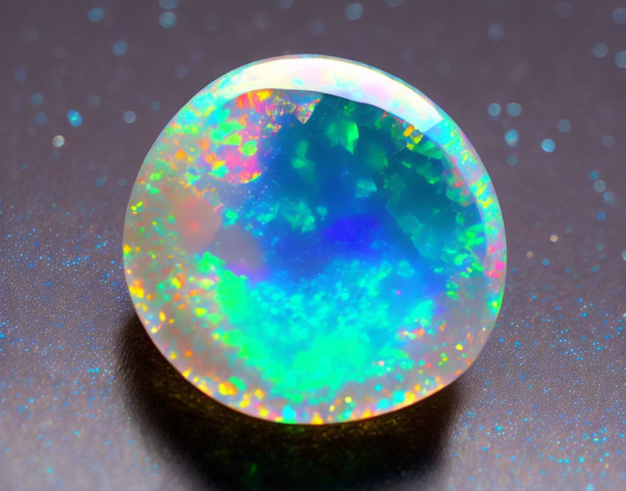 Colorful Opal with Blue and Green Hues on Dark Background