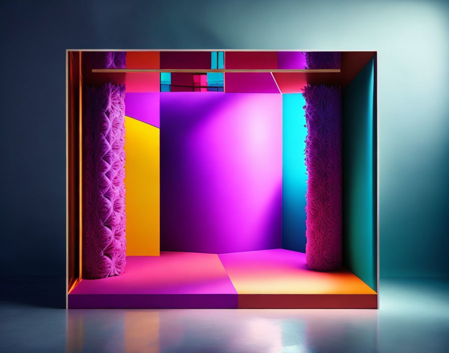 Colorful Abstract Studio Setup with Textured Walls and Soft Lighting