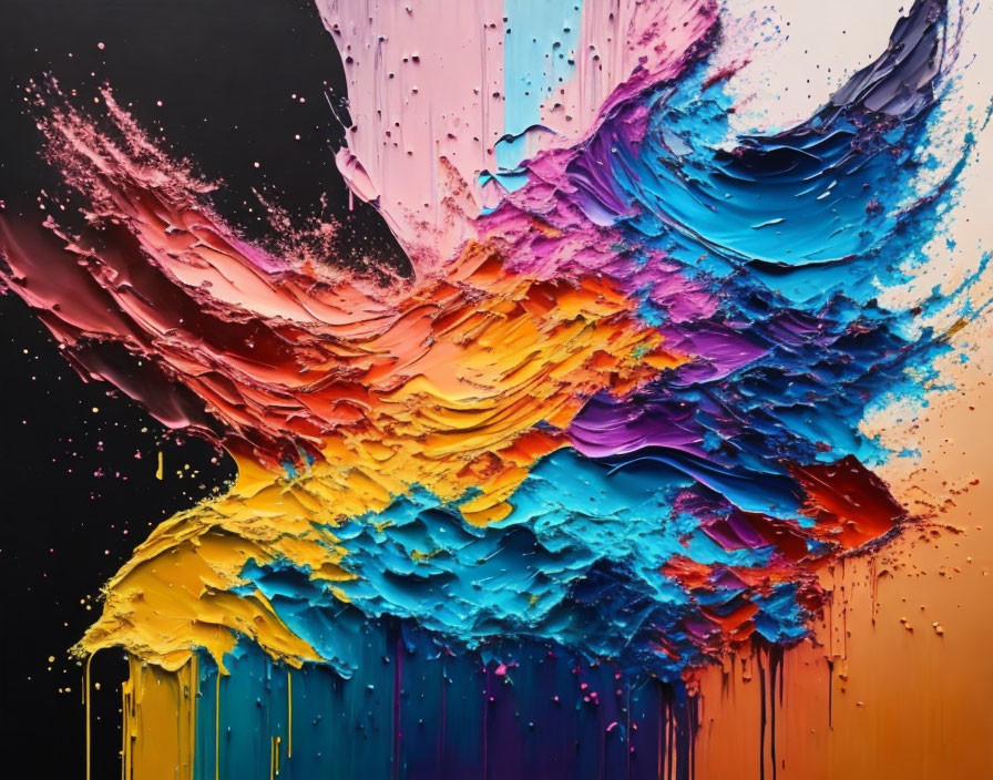 Abstract Multicolored Paint Strokes on Dark Background