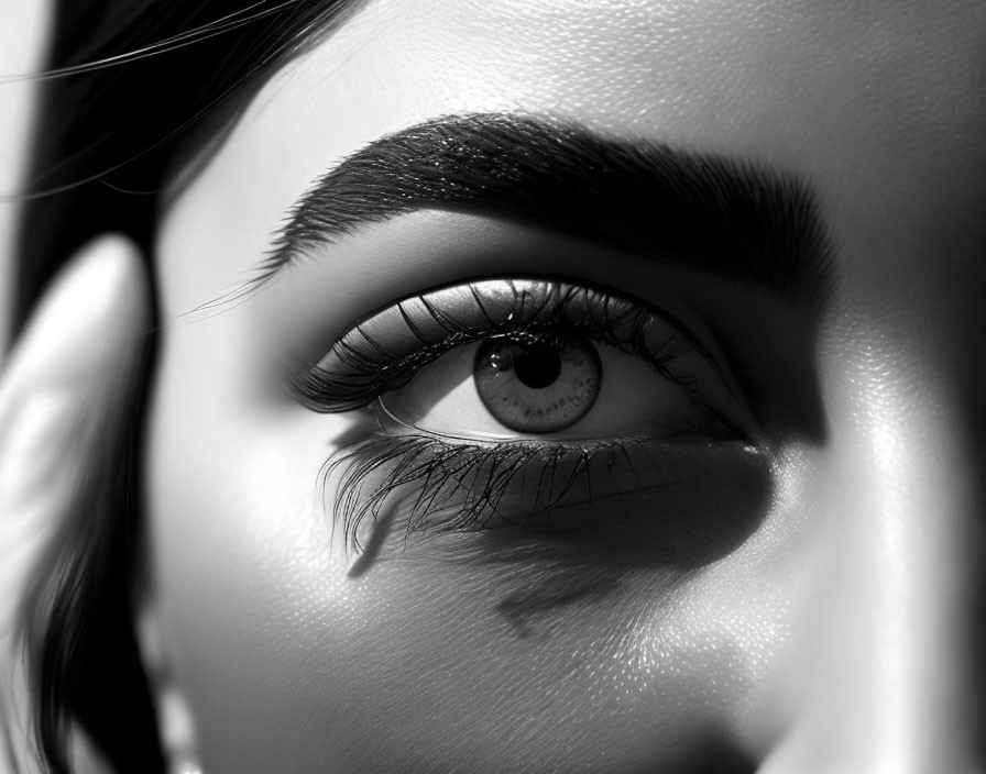 Detailed Black and White Close-Up of Eye and Eyebrow Textures