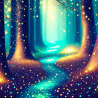 Mystical Enchanted Forest with Winding Path and Twinkling Lights