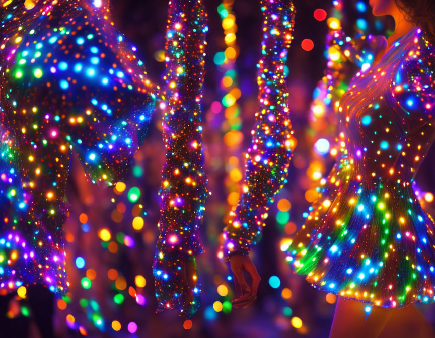 Colorful LED-Illuminated Costume Scene with Festive Atmosphere