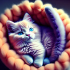 Digitally Enhanced Image: Cat with Blue Eyes in Soft Tunnel