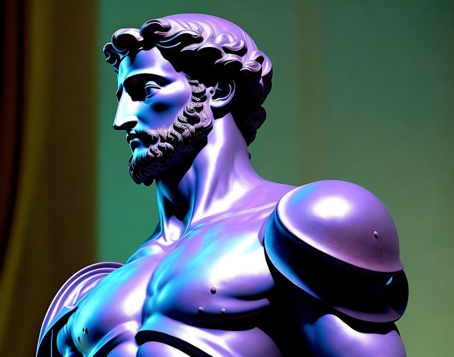 Colorful Bearded Male Figure Statue in Purple and Blue Tones