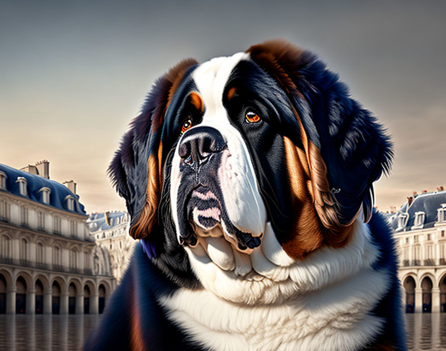 Majestic Saint Bernard Dog in Parisian Setting