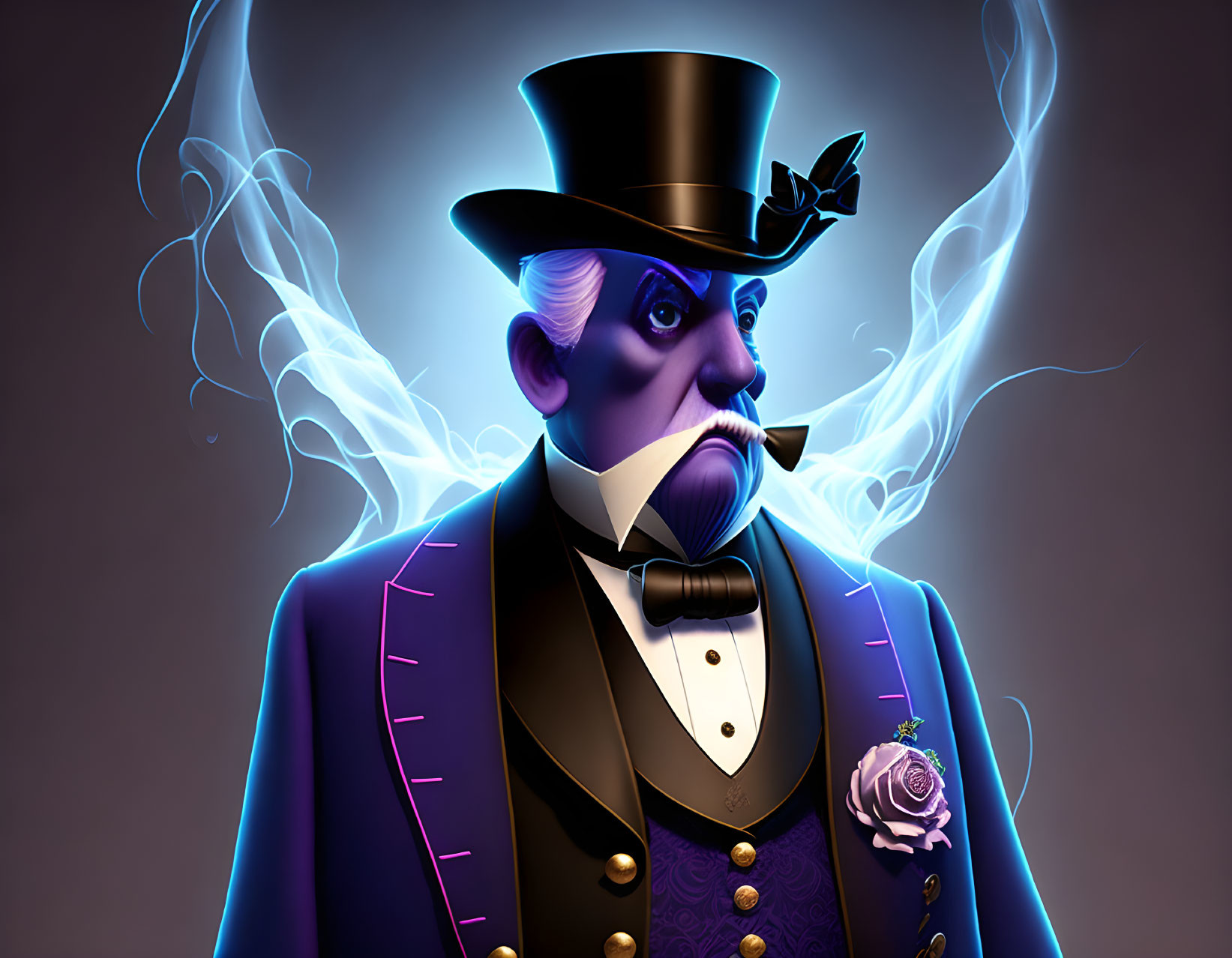 Victorian gentleman with top hat and glowing blue energy portrait