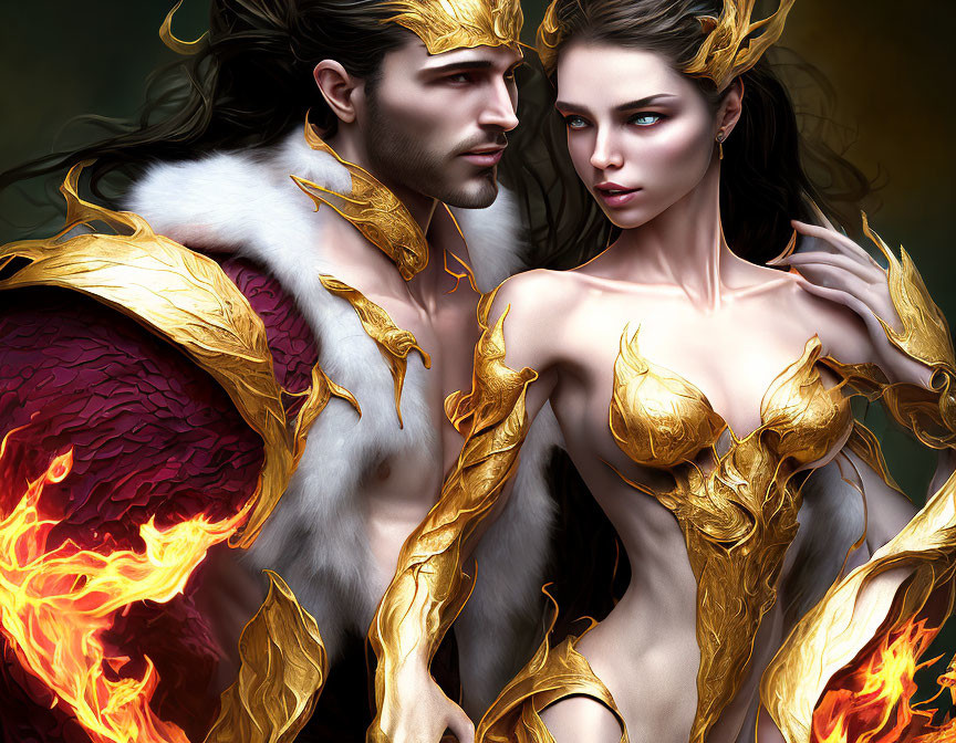Fantasy-themed illustration of man and woman in unique attire