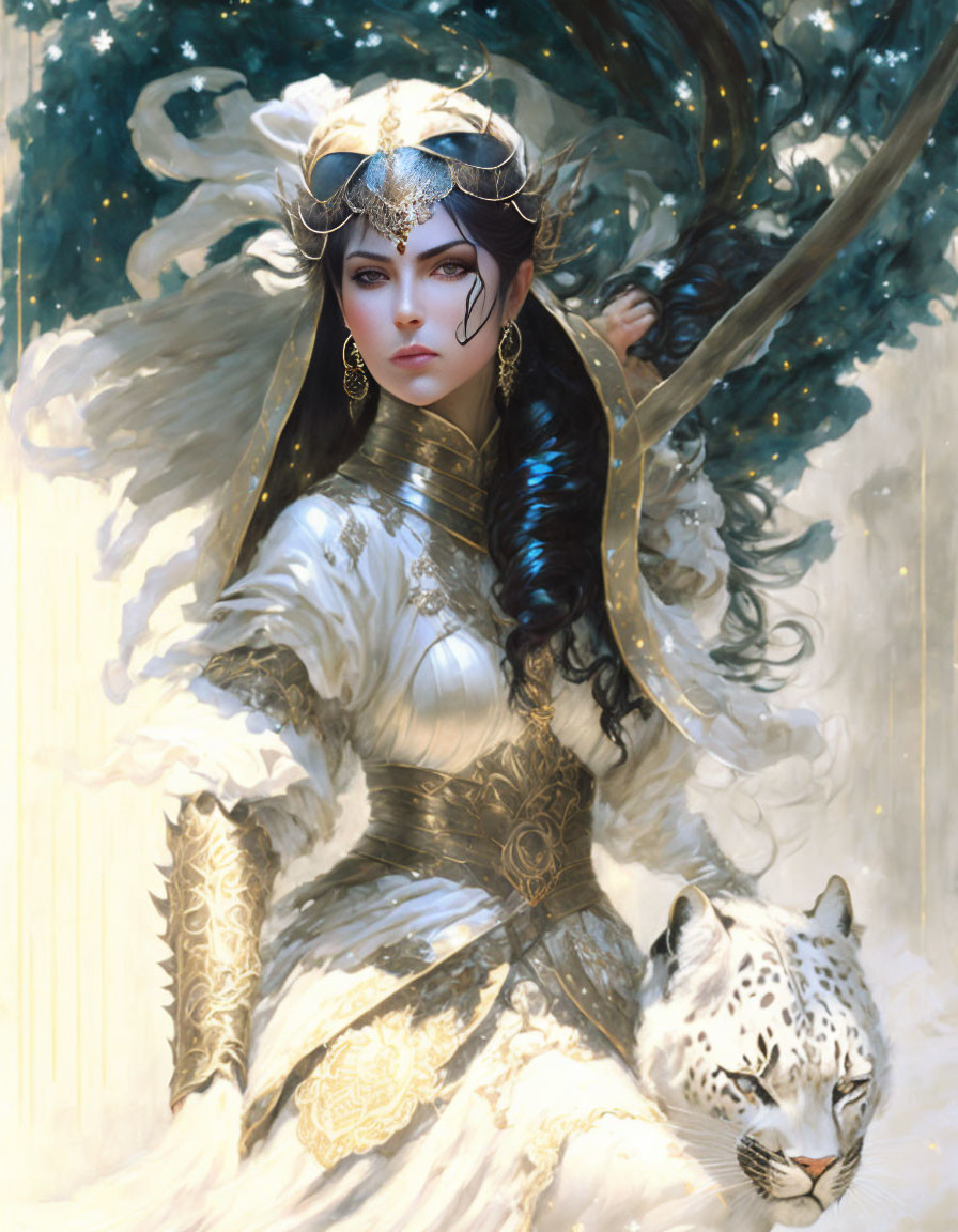 Persian princess with her snow leopard