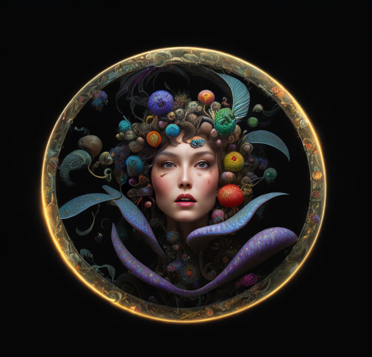 Surreal portrait of a woman in cosmic-inspired design