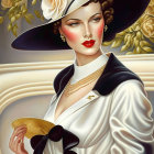 Abstract image of woman in wide-brimmed hat surrounded by creamy swirls