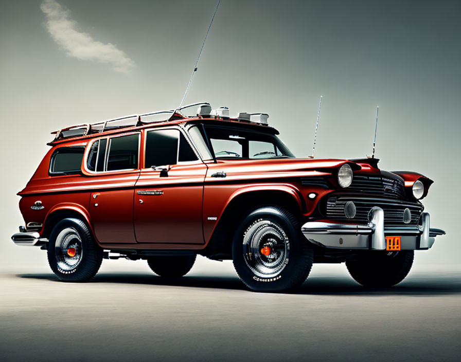 Vintage Red Station Wagon with White-Wall Tires and Chrome Details