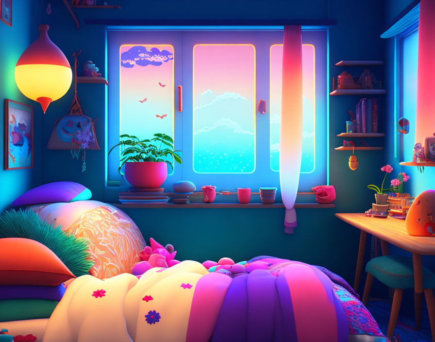 Colorful Bedroom Decor with Oversized Brush and Toothpaste & Glowing Ambiance