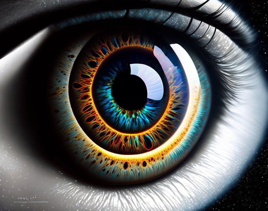 Highly Detailed Human Eye with Blue and Orange Iris Tones