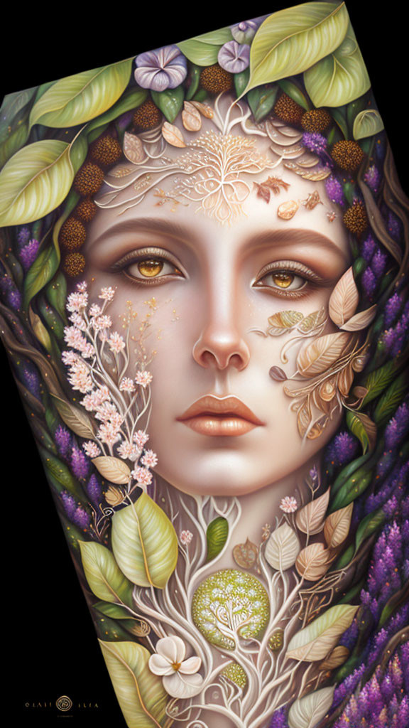Surreal illustration of woman with nature-themed headdress