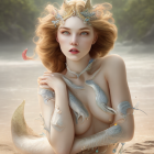 Ethereal woman with floral crown among jellyfish in aquatic scene