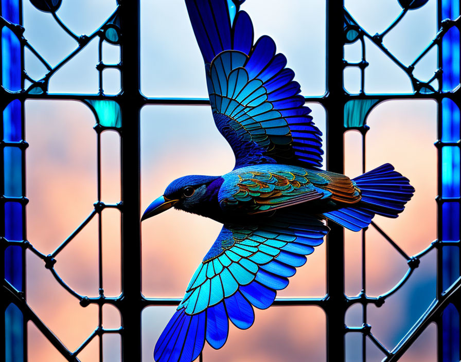 Blue stained glass bird