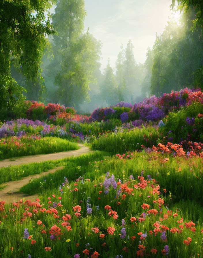 Old forest with lots of flowers