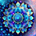 Intricate Blue and Gold Digital Mandala with Cosmic Background