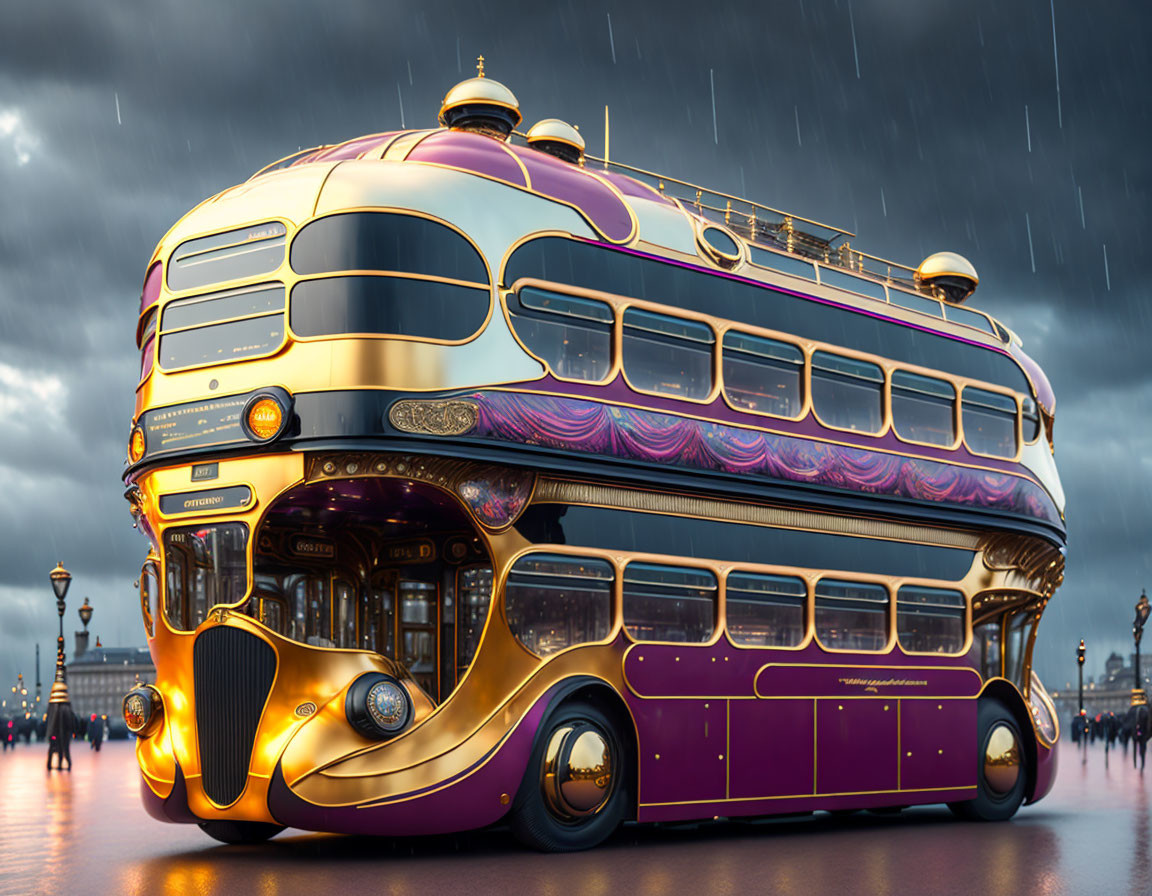 Beautiful futuristic steampunk doubledecker bus