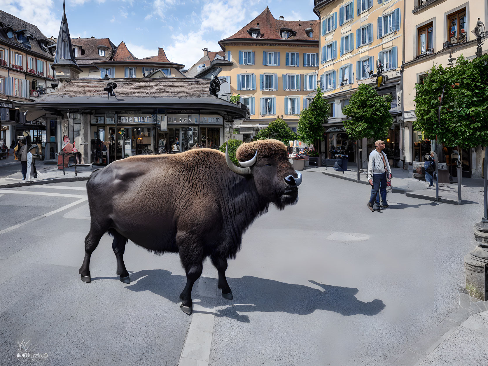 A buffalo in the city of Neuchâtel